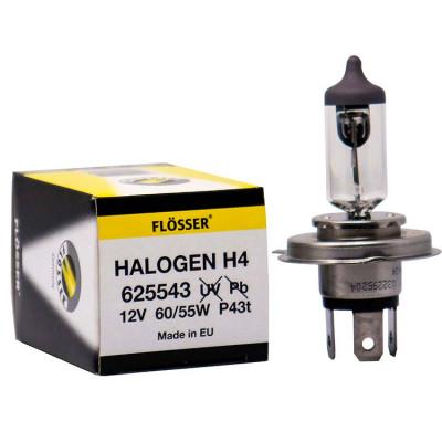 Лампа фари галогенна FLOSSER 625543 H4 12V 60/55W P43T Лампа фари галогенна FLOSSER 625543 H4 12V 60/55W P43T