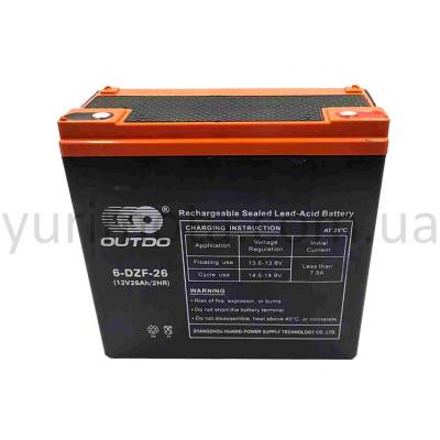 Акумулятор AGM 12V 26A 6‑DZF‑26 тяговий OUTDO (електро вело/скутери, 2026) Акумулятор AGM 12V 26A 6‑DZF‑26 тяговий OUTDO (електро вело/скутери, 2026)